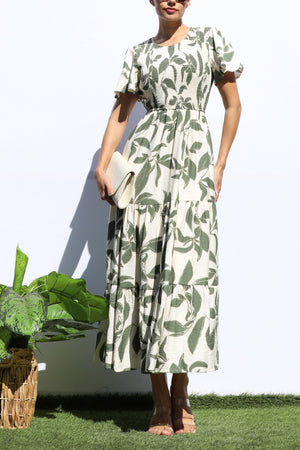DD7912, Smocked Top Tiered Midi Dress