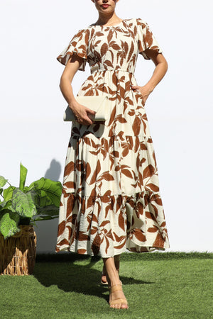 DD7912, Smocked Top Tiered Midi Dress