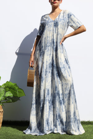 DD7252, PRINTED LOOSE FIT V NECK JUMPSUIT