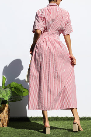 DD7108, STRIPED BUTTON DOWN MIDI DRESS