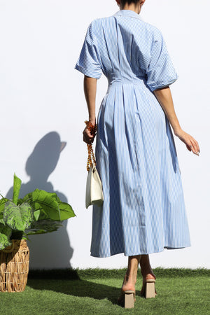 DD7108, STRIPED BUTTON DOWN MIDI DRESS