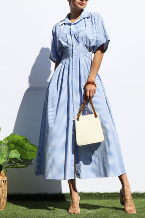 DD7108, STRIPED BUTTON DOWN MIDI DRESS