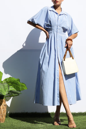 DD7108, STRIPED BUTTON DOWN MIDI DRESS