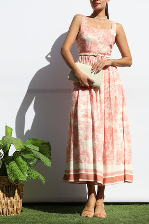 DD8120, PRINTED SQUARE NECK MIDI DRESS