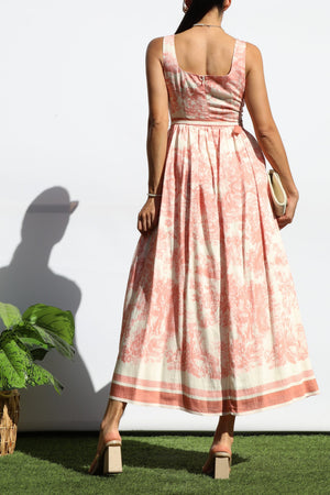DD8120, PRINTED SQUARE NECK MIDI DRESS