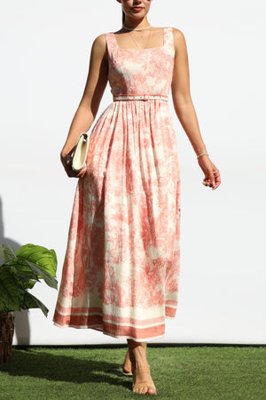 DD8120, PRINTED SQUARE NECK MIDI DRESS