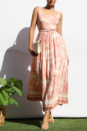 DD8120, PRINTED SQUARE NECK MIDI DRESS