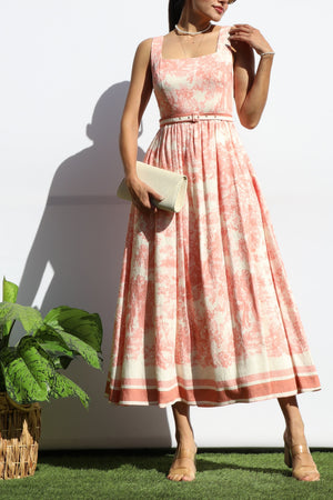 DD8120, PRINTED SQUARE NECK MIDI DRESS