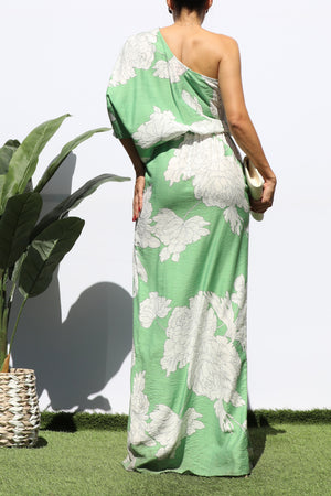 DD7028, PRINTED LOOSE FIT ONE SHOULDER MAXI DRESS