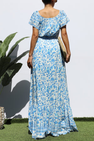 DD3625, PRINTED OFF SHOULDER MAXI DRESS