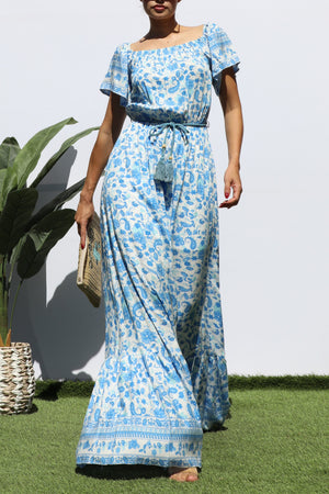 DD3625, PRINTED OFF SHOULDER MAXI DRESS