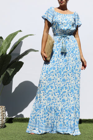 DD3625, PRINTED OFF SHOULDER MAXI DRESS