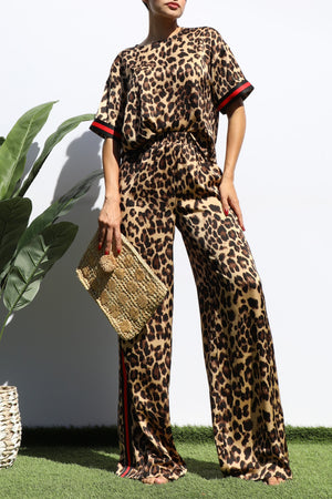 DD7771, LEOPARD LOOSE FIT TOP AND PANT SET