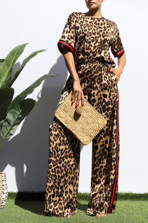 DD7771, LEOPARD LOOSE FIT TOP AND PANT SET