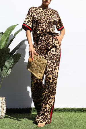 DD7771, LEOPARD LOOSE FIT TOP AND PANT SET
