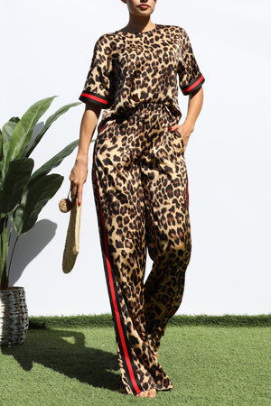 DD7771, LEOPARD LOOSE FIT TOP AND PANT SET