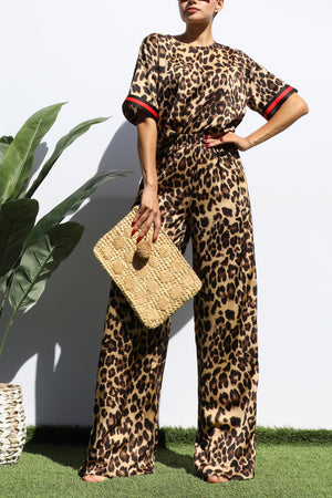 DD7771, LEOPARD LOOSE FIT TOP AND PANT SET