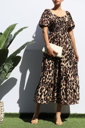 DD7734, LEOPARD V NECK MIDI DRESS