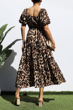 DD7734, LEOPARD V NECK MIDI DRESS