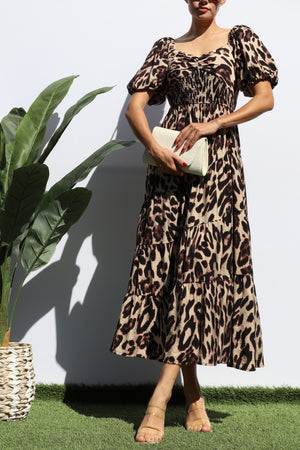 DD7734, LEOPARD V NECK MIDI DRESS