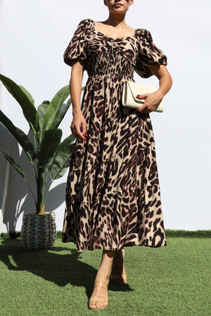 DD7734, LEOPARD V NECK MIDI DRESS