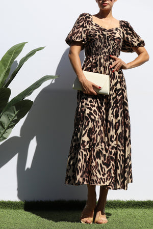 DD7734, LEOPARD V NECK MIDI DRESS