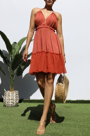 DD3512, RUFFLED HEM SUMMER MINI DRESS