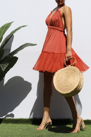 DD3512, RUFFLED HEM SUMMER MINI DRESS