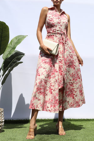 DD8244, PRINTED BUTTON DOWN MIDI DRESS