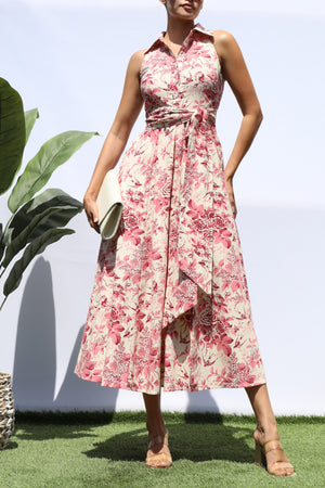 DD8244, PRINTED BUTTON DOWN MIDI DRESS