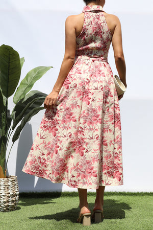 DD8244, PRINTED BUTTON DOWN MIDI DRESS