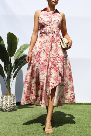 DD8244, PRINTED BUTTON DOWN MIDI DRESS