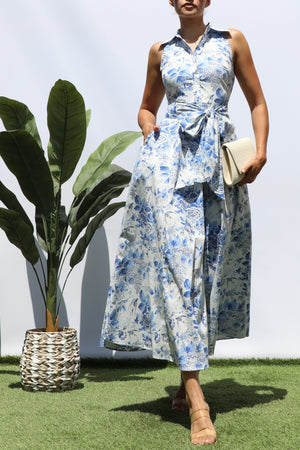 DD8244, PRINTED BUTTON DOWN MIDI DRESS
