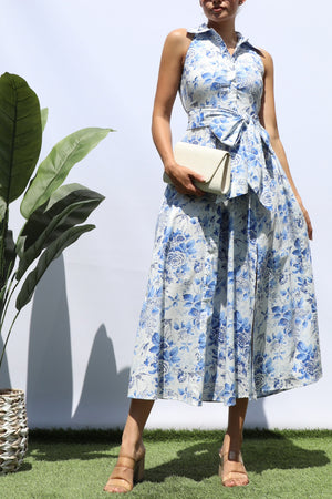 DD8244, PRINTED BUTTON DOWN MIDI DRESS