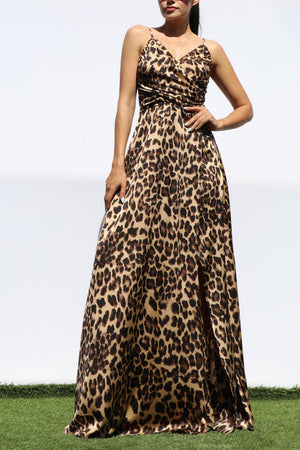 DD7859, RUCHED SATIN MAXI DRESS
