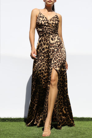 DD7859, RUCHED SATIN MAXI DRESS