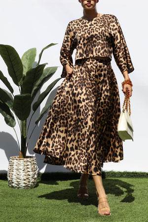 DD7843, LEOPARD LOOSE FIT TOP AND SKIRT SET