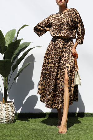 DD7843, LEOPARD LOOSE FIT TOP AND SKIRT SET