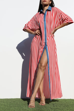 DD7007, STRIPED BUTTON DOWN SHIRT DRESS