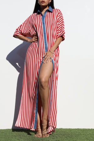 DD7007, STRIPED BUTTON DOWN SHIRT DRESS