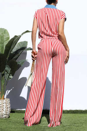 DD7391, STRIPED SHIRT TOP AND PANTS SET
