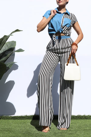 DD7391, STRIPED SHIRT TOP AND PANTS SET