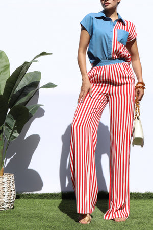 DD7391, STRIPED SHIRT TOP AND PANTS SET