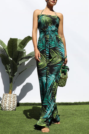 DD4578, PRINTED SMOCKED TOP JUMPSUIT