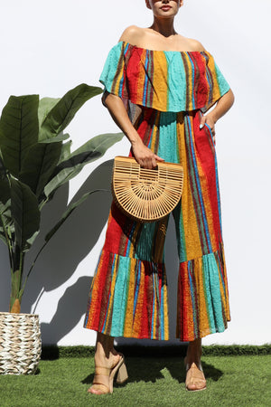 DD4550, PRINTED OFF SHOULDER JUMPSUIT