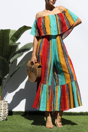 DD4550, PRINTED OFF SHOULDER JUMPSUIT