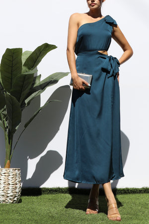 DD5154, ONE SHOULDER SATIN MIDI DRESS
