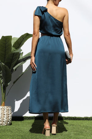 DD5154, ONE SHOULDER SATIN MIDI DRESS