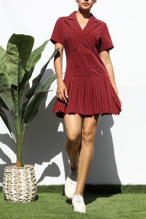 DD5095, DOUBLE BUTTONS PLEATED MINI DRESS