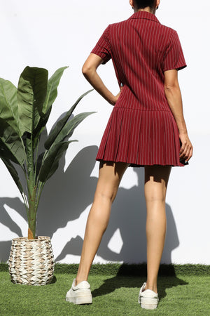 DD5095, DOUBLE BUTTONS PLEATED MINI DRESS